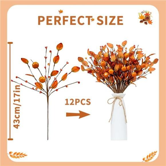 12pcs artificial fall picks berry stems pumpkin autumn centerpiece thanksgiving - Picture 6 of 8